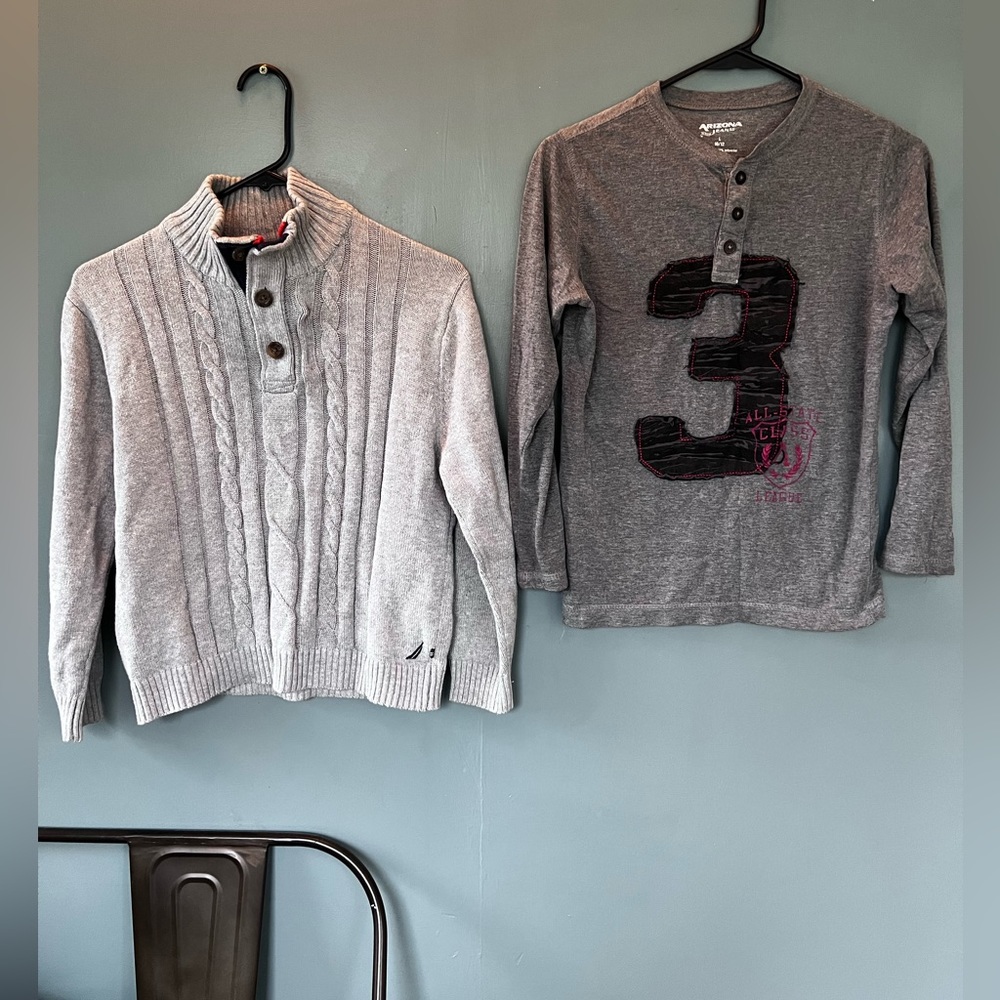 2 boys 10/12 long sleeve shirt & sweater. Nautica and Arizona Jeans co. Lot.